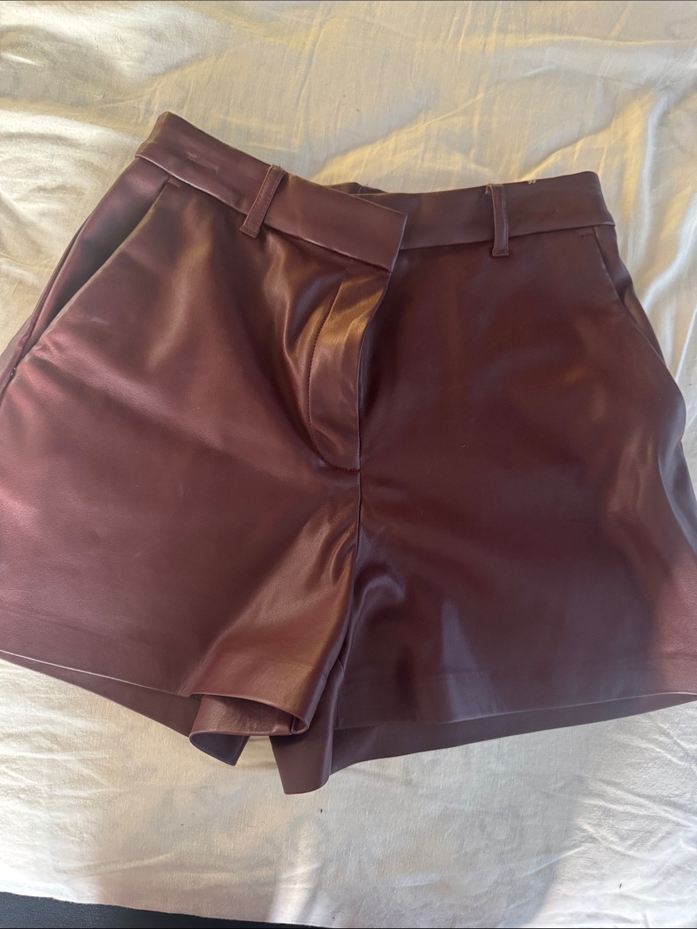 Express Faux Leather High-Waist Shorts in Burgundy